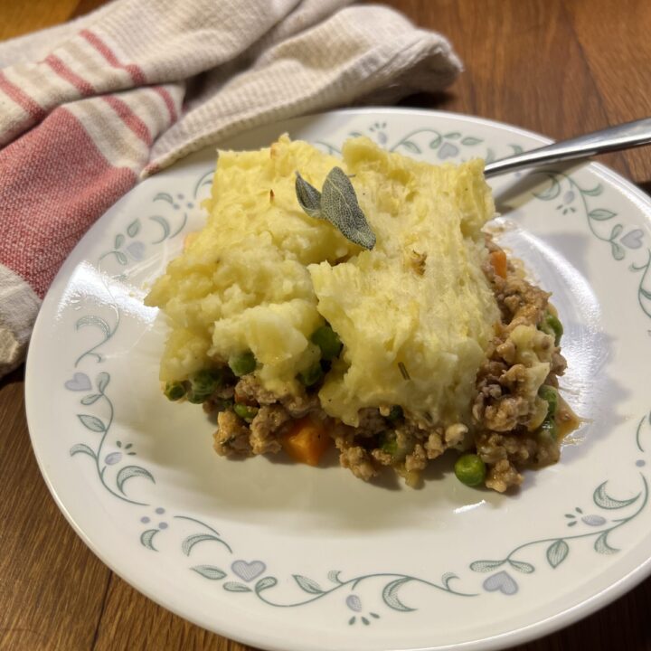 a piece of rabbit shepherds pie on a plate