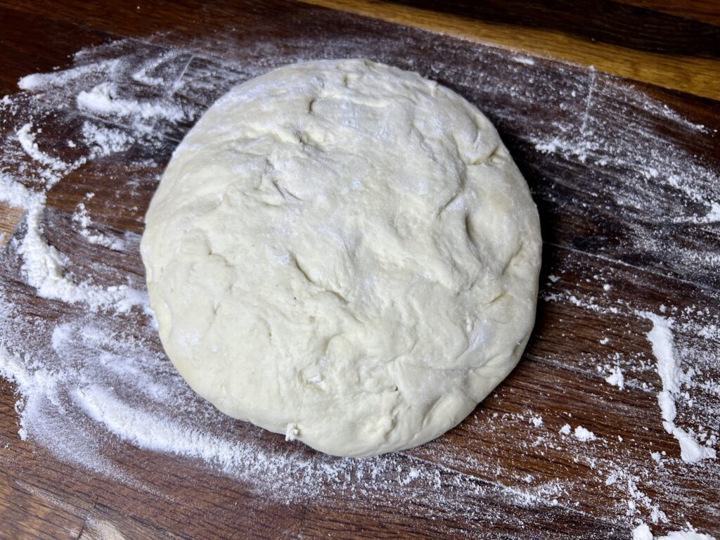 fermented dough on the counter ready to be shaped.