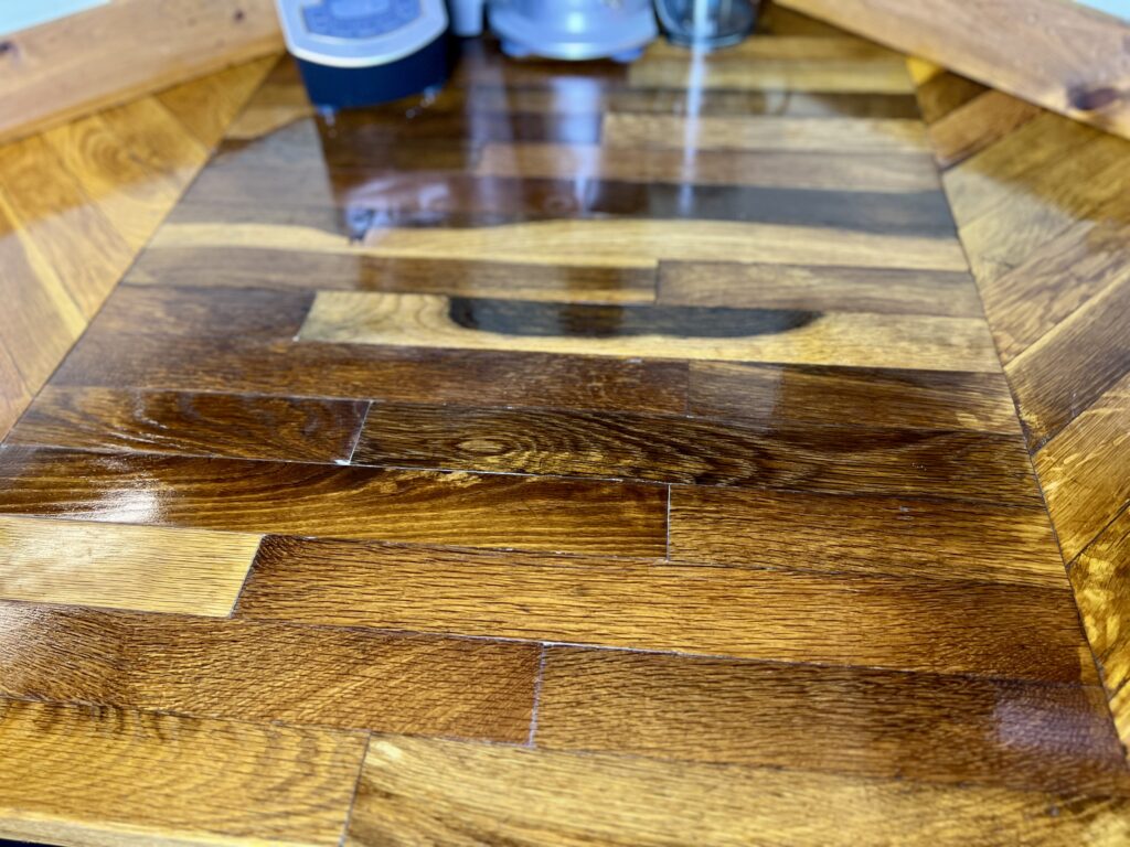 close up photo of butcher block countertop