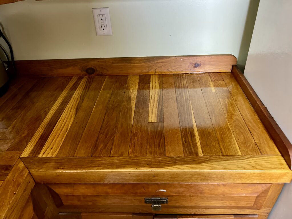 a butcher block counter made of oak wood flooring material