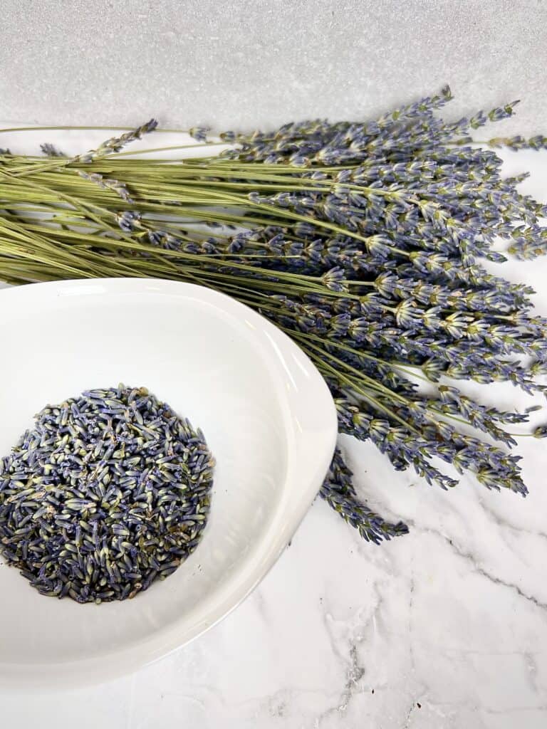 Lavender flowers in a bowl