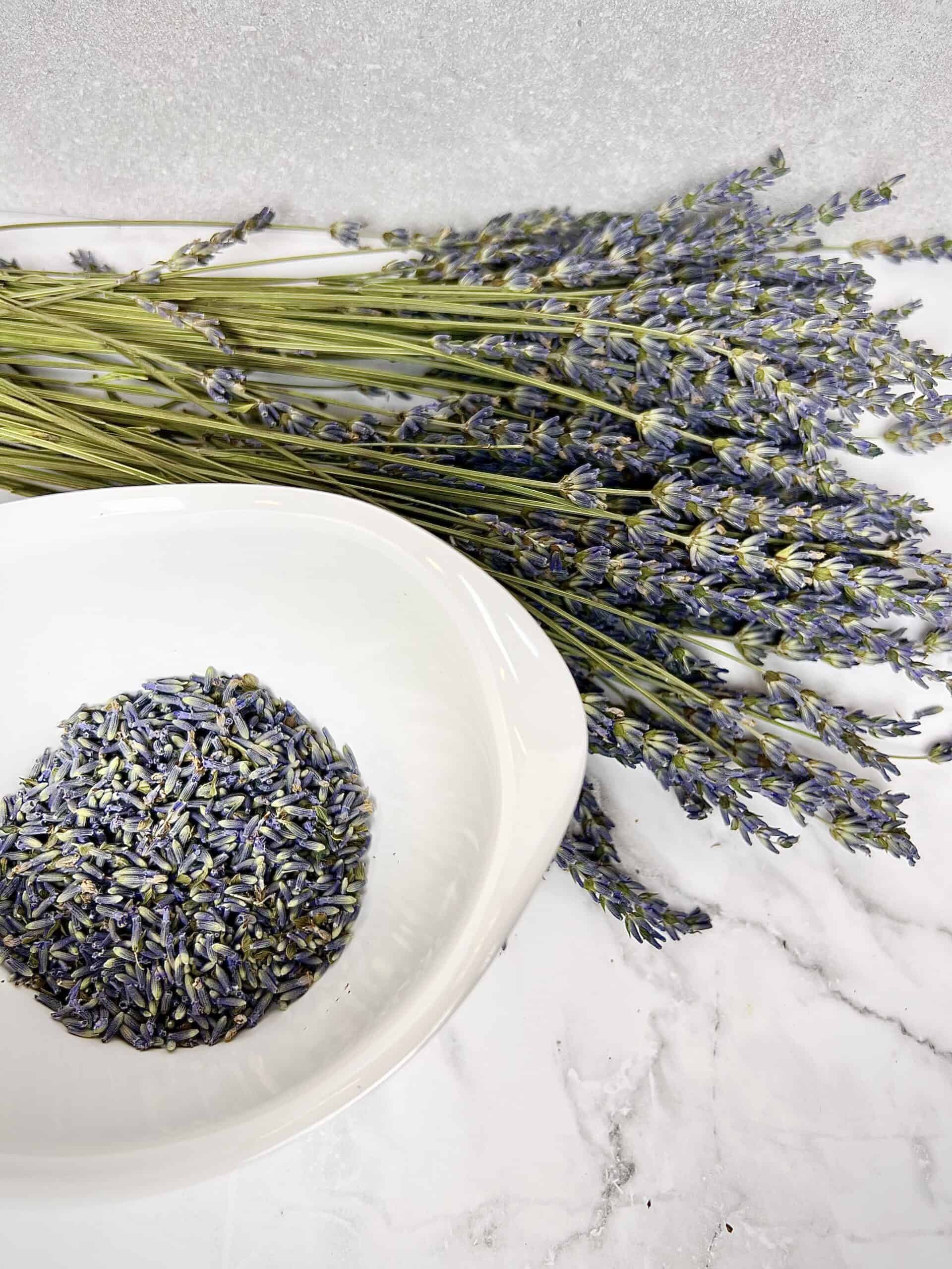 Lavender flowers in a bowl