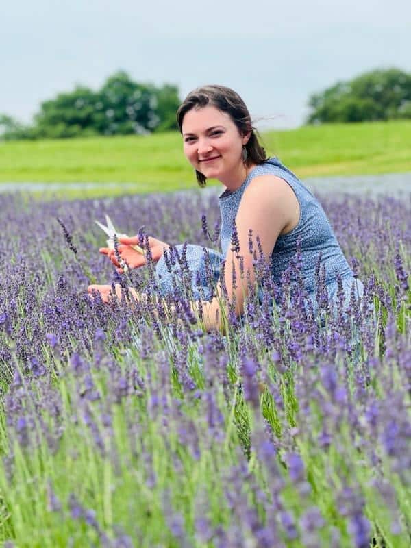 women sitting in a lavender field
