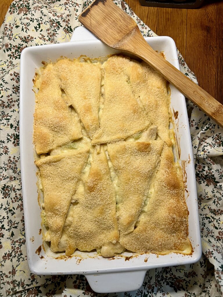 This is a picture of the chicken crescent casserole fresh out of the oven.