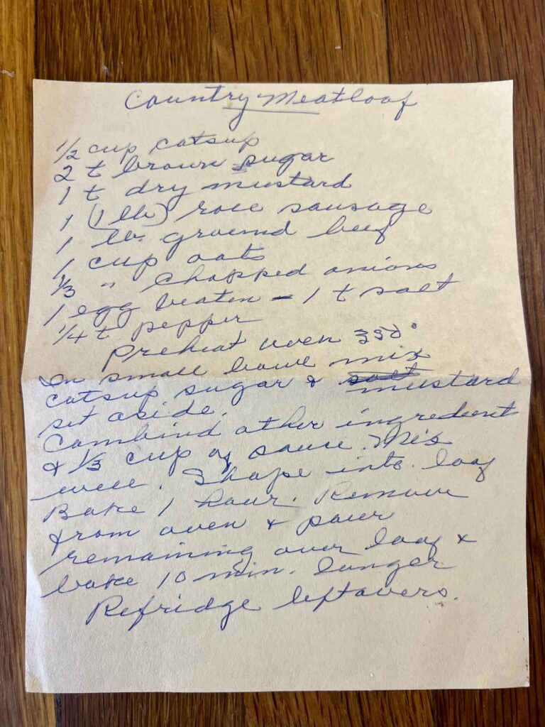 an old fashioned handwritten country meatloaf recipe. 