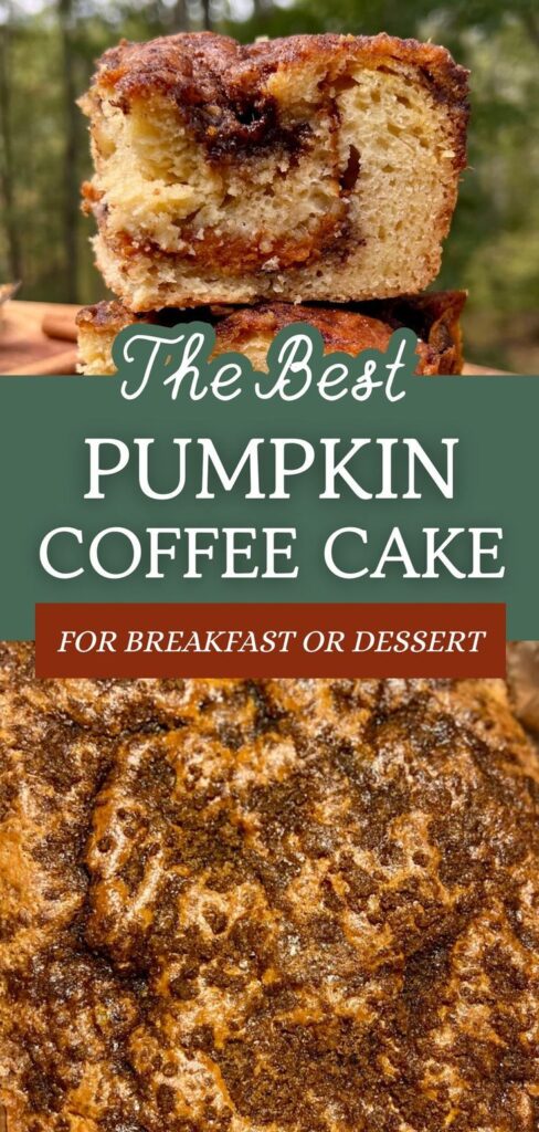 Cozy up with this Pumpkin Coffee Cake recipe topped with a buttery streusel crumb topping and warm cinnamon sugar swirl. It’s one of the best easy fall desserts for a crowd, perfect as a holiday breakfast, Thanksgiving dessert, or a quick autumn treat. This simple to make coffee cake is kid-friendly and always a hit at any fall party!