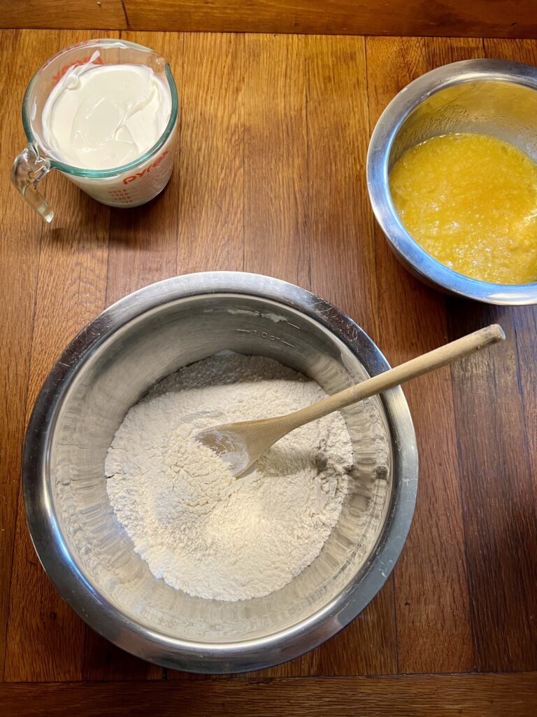 A bowl of Pumpkin coffee cake dry ingredients. 