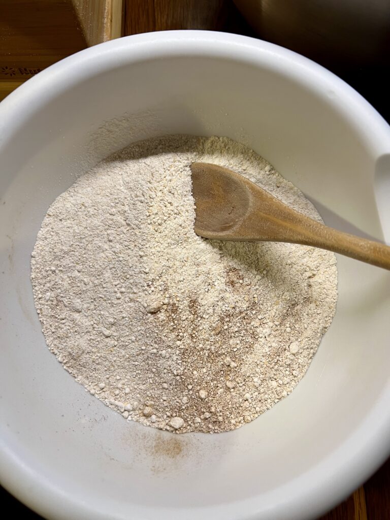 The dry ingredients in a bowl. 