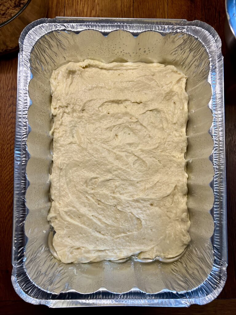 pumpkin coffee cake batter first layer. 