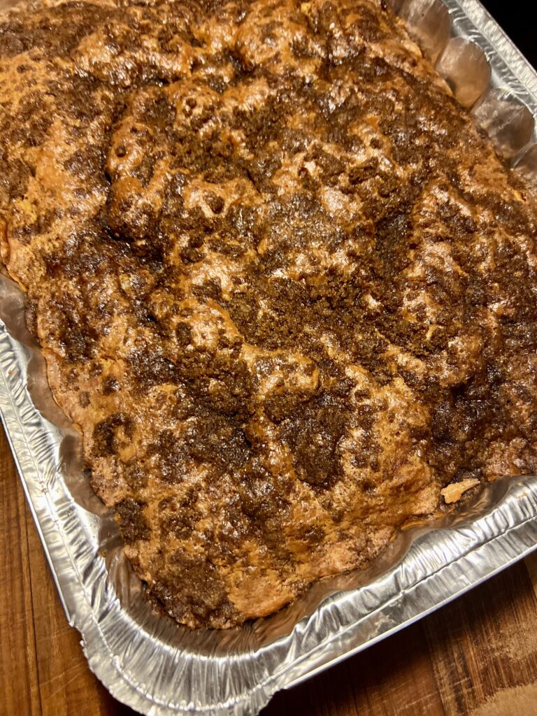 Showing a close up of pumpkin coffee cake for a crowd or fall party. 
