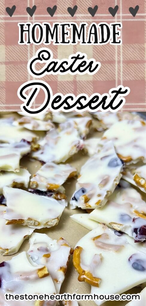 Looking for easy Easter desserts? This homemade chocolate bark is a fun, simple Easter recipe perfect for kids and families. Made with creamy white chocolate, crunchy pretzels, and sweet mix-ins, this no-bake treat comes together fast and looks beautiful on any Easter dessert table. Customize it with your favorite toppings for a festive spring treat everyone will love. Save this easy chocolate bark recipe for Easter brunch or parties!