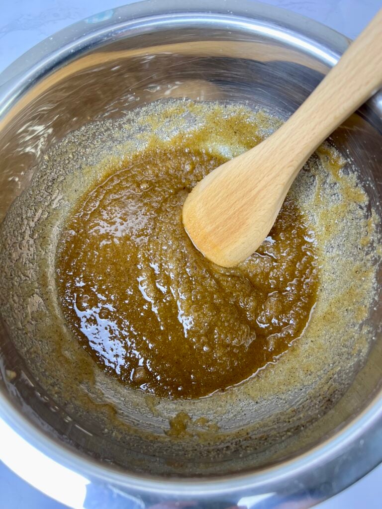Fully browned butter with golden milk solids ready for brown butter sourdough chocolate chip cookies