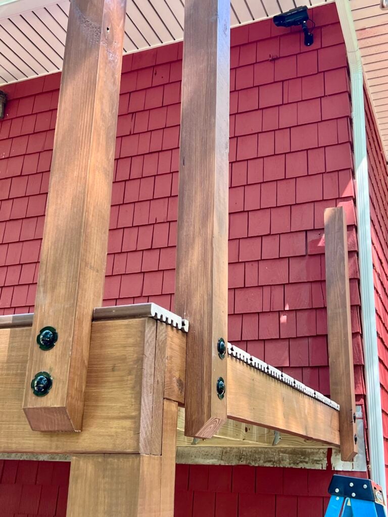 Deck posts and horizontal beam installed before adding composite decking boards