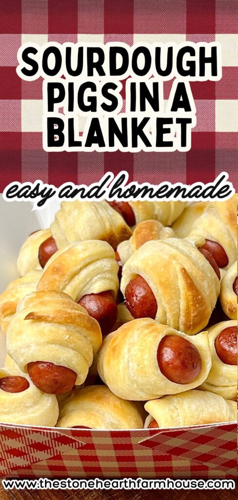 These easy sourdough pigs in a blanket are a homemade twist on the classic appetizer! Made with soft sourdough dough and wrapped around mini hot dogs, they bake up golden, fluffy, and perfect for dipping. Ideal for game day, parties, holidays, or an easy dinner idea. A great way to use sourdough starter and make a crowd-pleasing snack everyone loves.