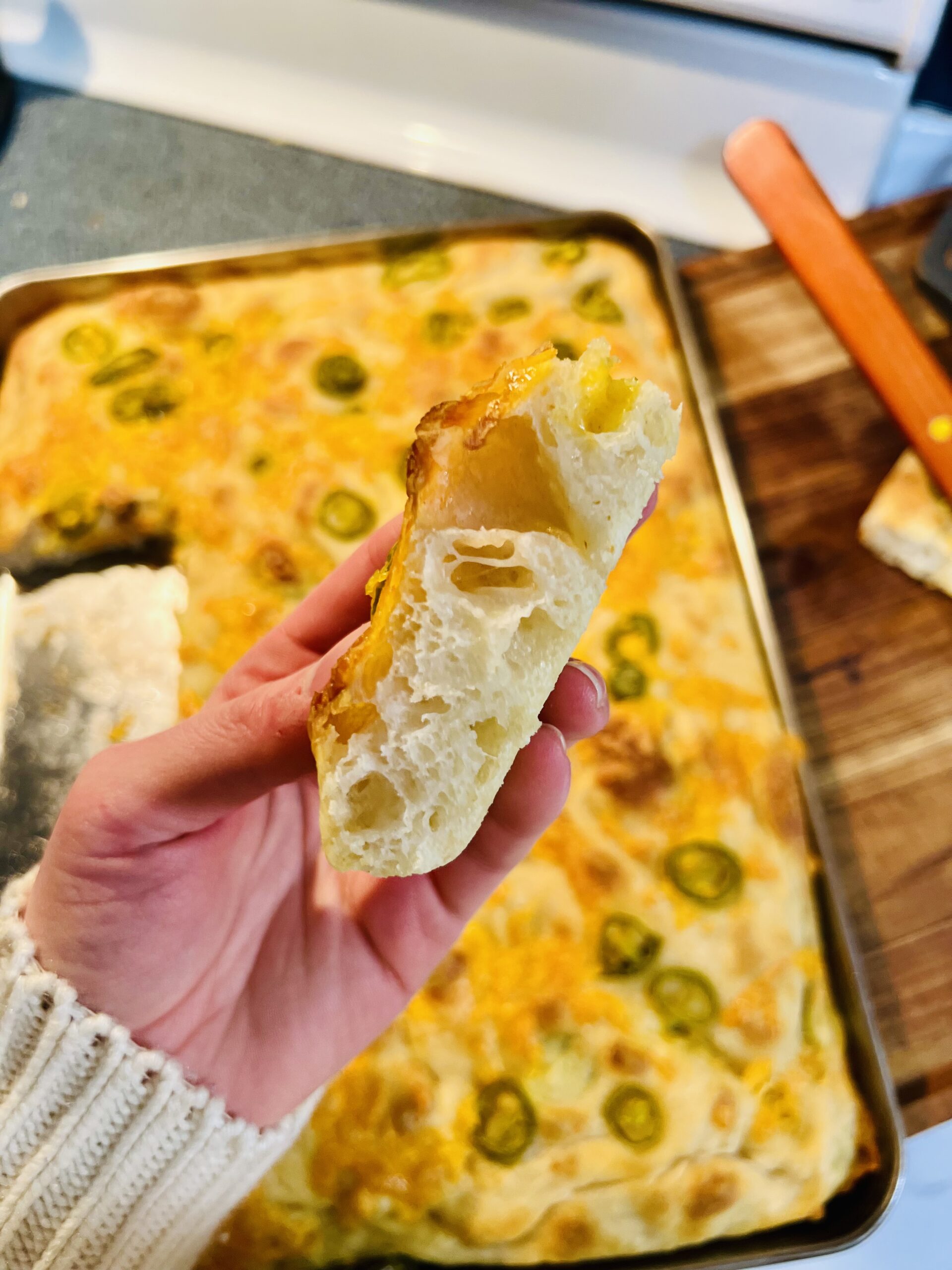 Jalapeño Cheddar Sourdough Focaccia (Easy No-Knead Recipe)
