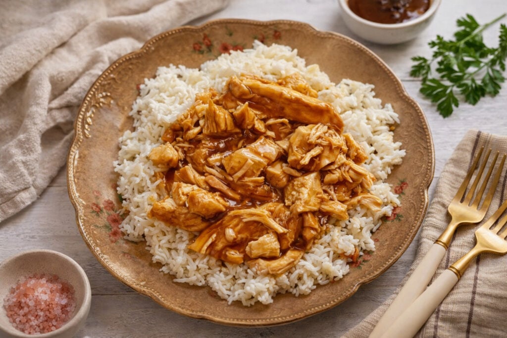 Huli Huli chicken over rice with sweet and savory sauce easy Instant Pot dinner recipe