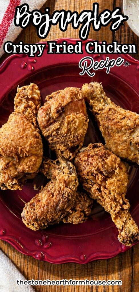 Bojangles crispy fried chicken recipe served on a red plate with golden crunchy coating