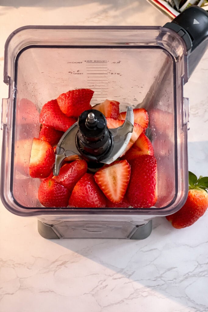 Fresh strawberries in a blender