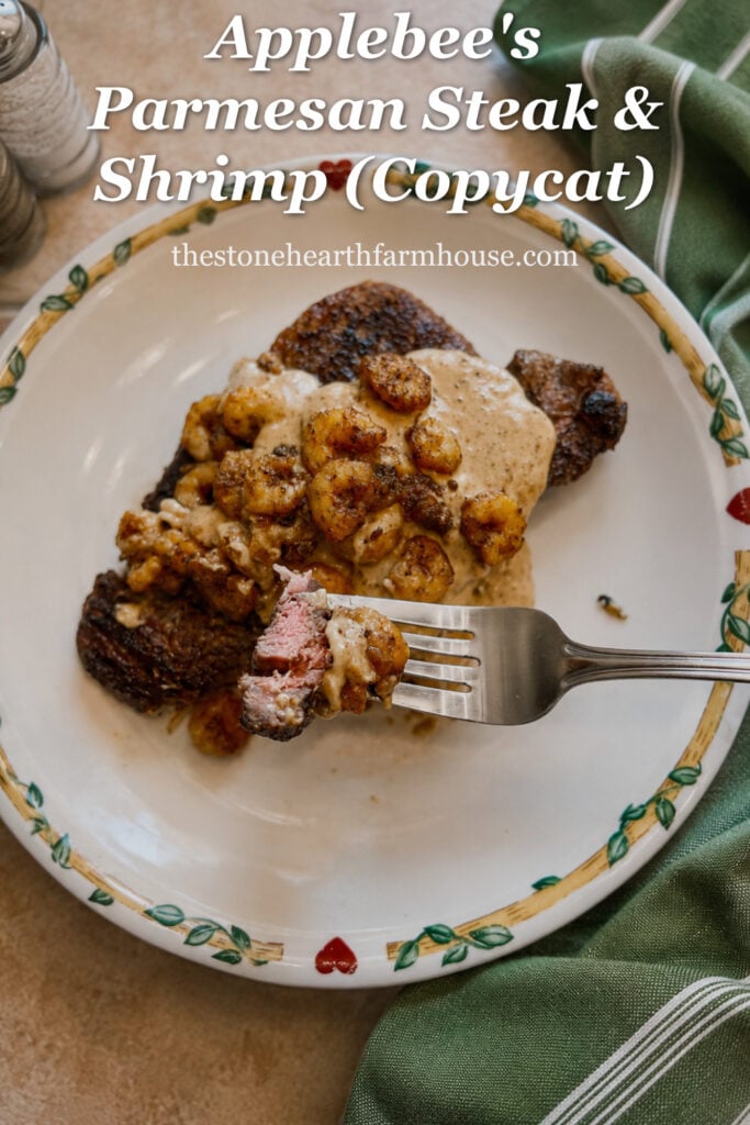 Applebee’s parmesan steak and shrimp copycat recipe with juicy steak, creamy parmesan sauce, and seasoned shrimp.