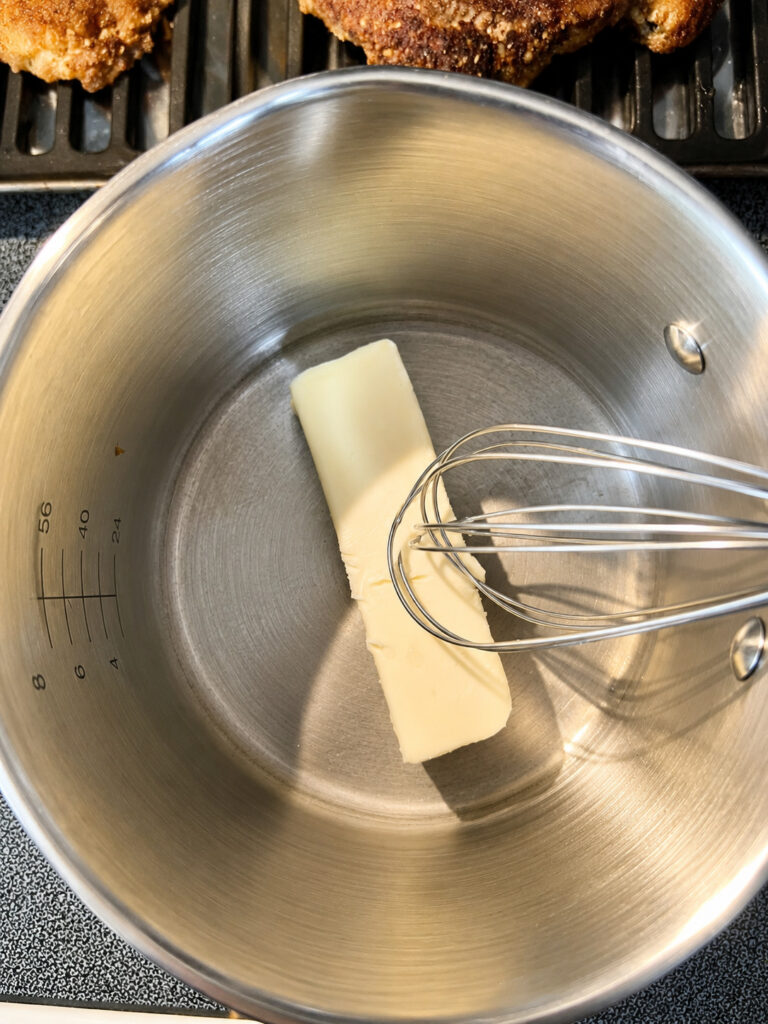 melting butter for lemon garlic parmesan sauce base