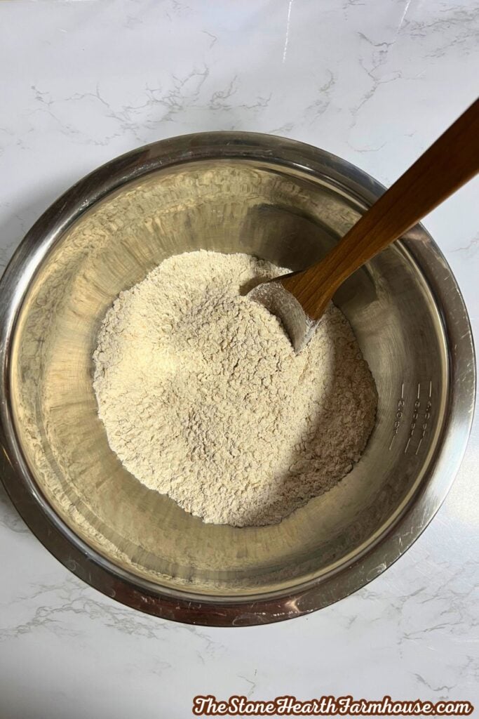 all dry ingredients mixed in a bowl. 