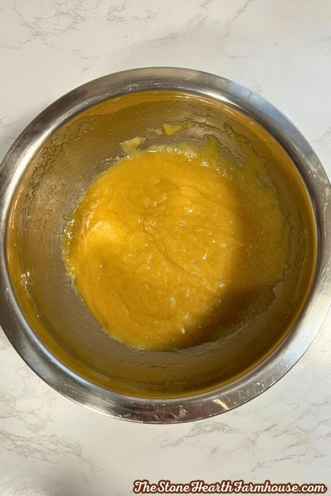 the sugars mixed and creamed together with the softened butter. 