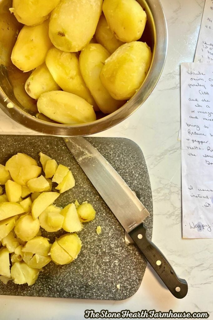cooked, peeled, diced potatoes.