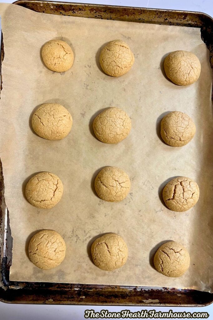 cookies fresh from the oven ready for the chocolate kisses to be put on the cookie.